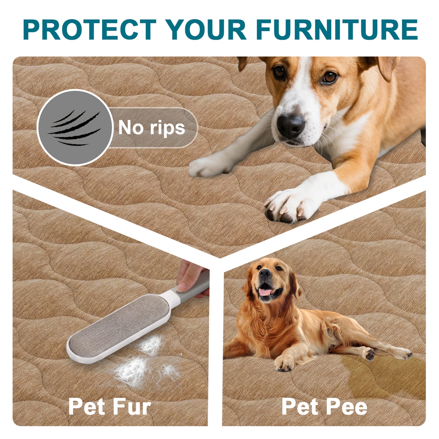 Couch Cover Chenille Pet Fuzzy Sofa Covers for Cushion Couch Anti Slip Washable with Strap Soft Couch Protector Cover for Dogs Cats Kids,Khaki