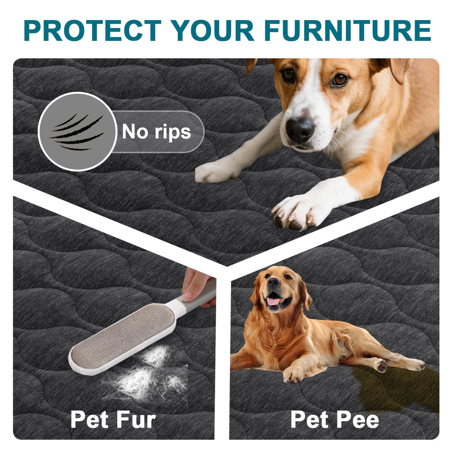 Couch Cover Chenille Pet Fuzzy Sofa Covers for Cushion Couch Anti Slip Washable with Strap Soft Couch Protector Cover for Dogs Cats Kids,Darkgrey