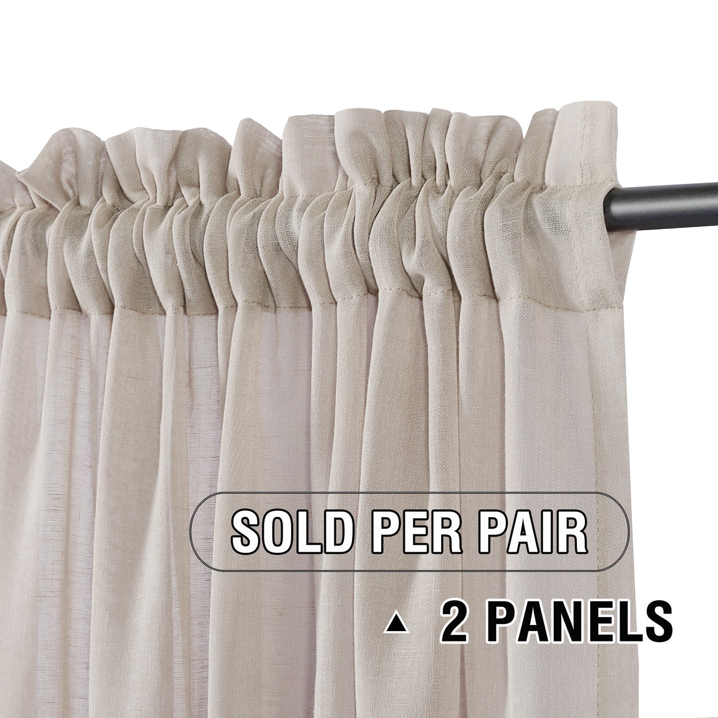 Natural Linen Sheer Curtains 2 Panels, Rod Pocket Semitransparent Semi-Sheer Soft Comfort Privacy Drapes,Linen