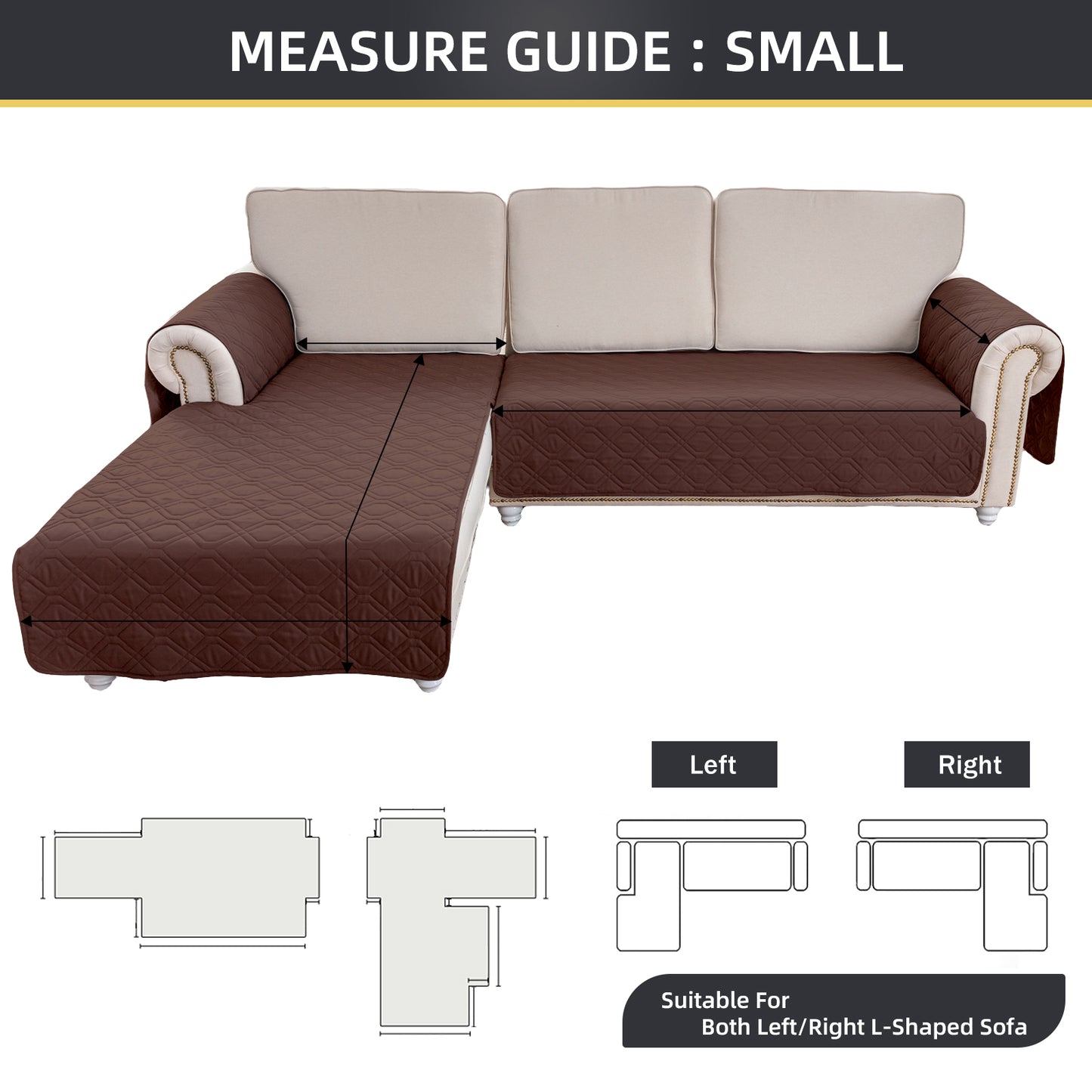 L Shape Sectional Couch Covers 2-Piece 100% Waterproof Pet Couch Covers for Sectional Sofa Washable(Left Chaise + 2/3 Seat Sofa, Coffee)
