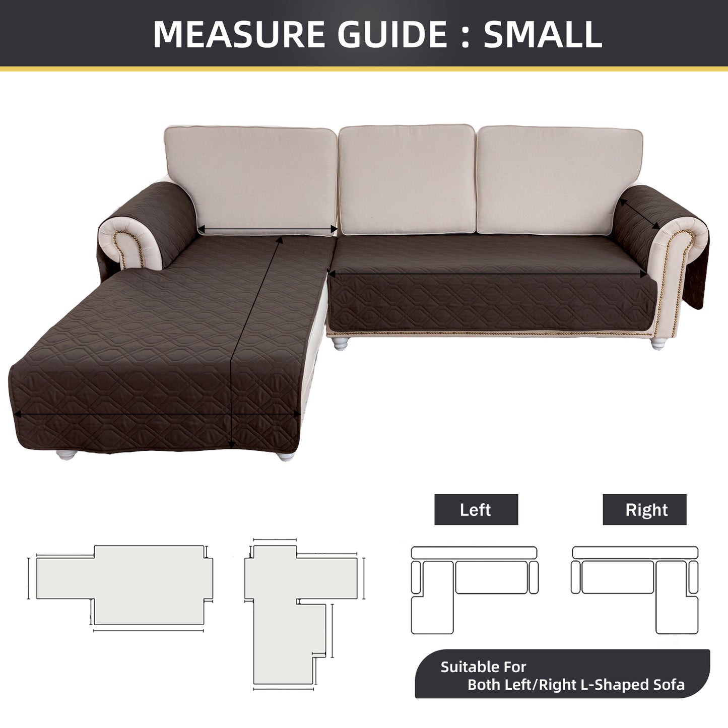 L Shape Sectional Couch Covers 2-Piece 100% Waterproof Pet Couch Covers for Sectional Sofa Washable(Left Chaise + 2/3 Seat Sofa, Chocolate)