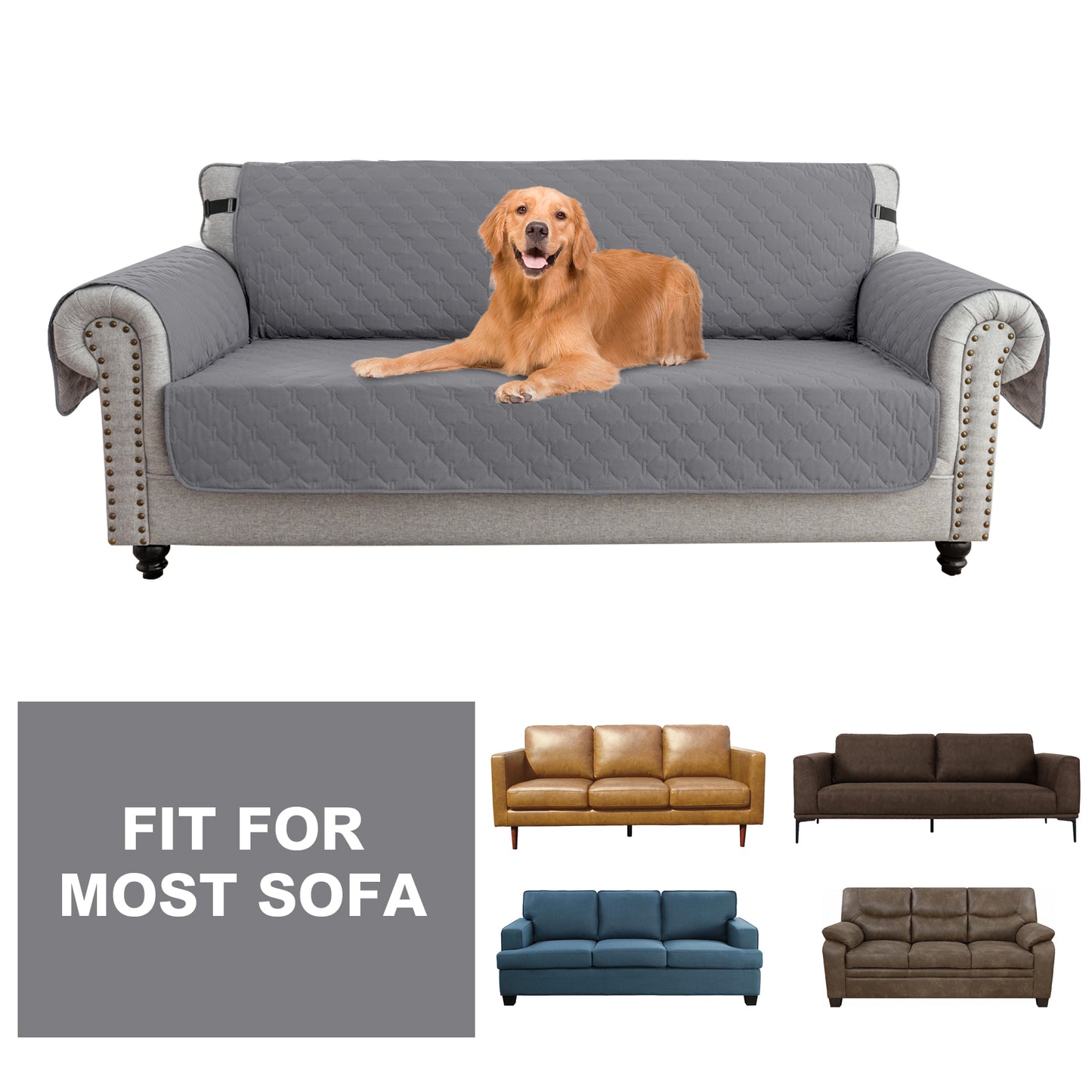 Sofa Slipcover Waterproof Couch Cover Non-Slip Sofa Cover for 1/2/3 Cushion Couch Seamless Whole Piece Fabric Furniture Protector for Pets Kids Children Dog Cat,Grey