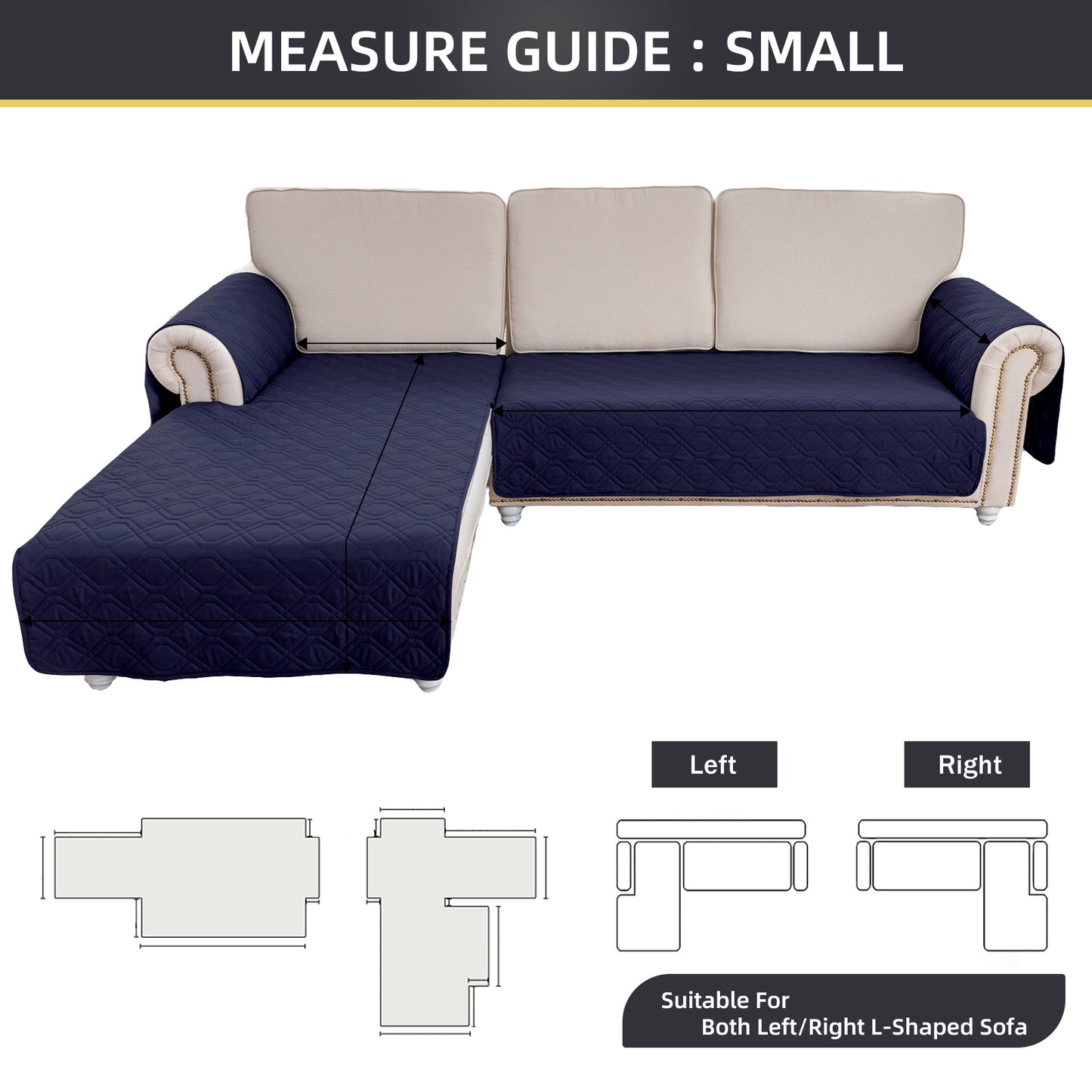 L Shape Sectional Couch Covers 2-Piece 100% Waterproof Pet Couch Covers for Sectional Sofa Washable(Left Chaise + 2/3 Seat Sofa, Navy)