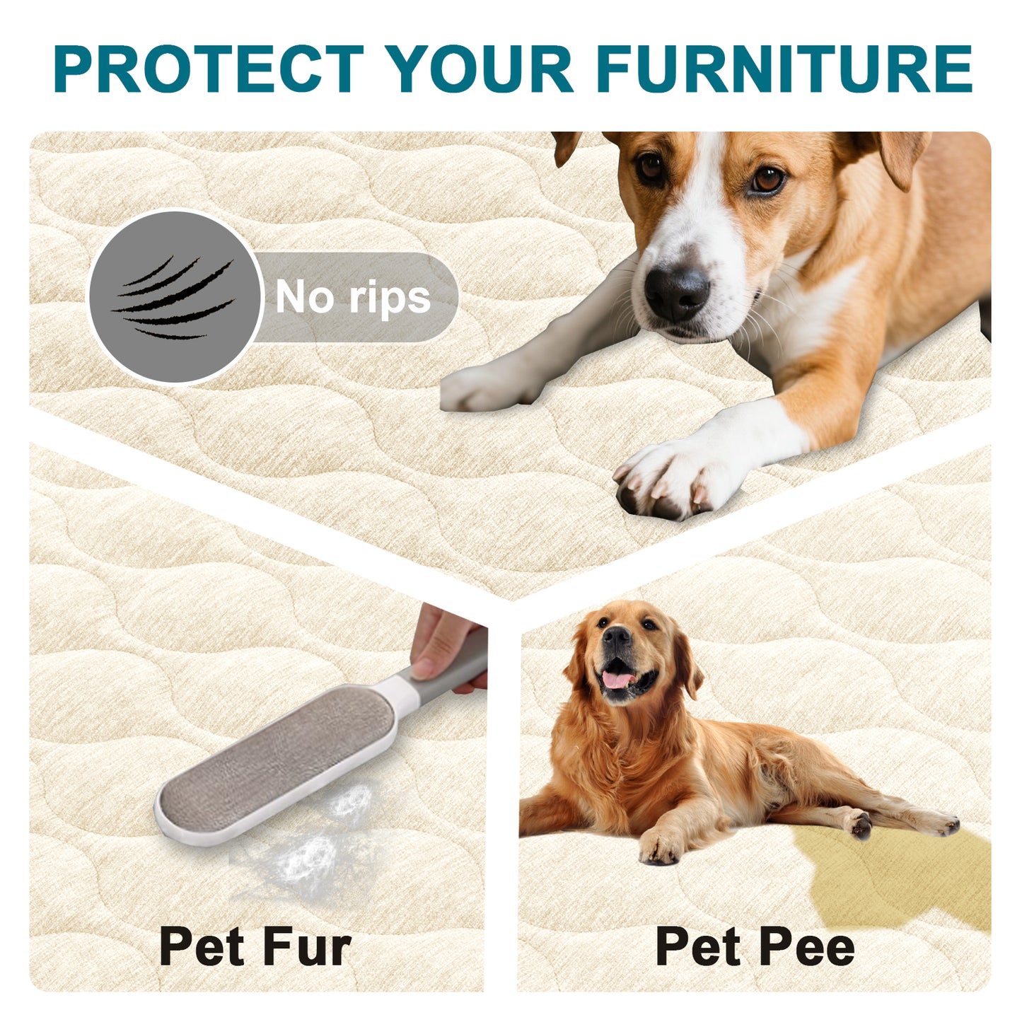 Couch Cover Chenille Pet Fuzzy Sofa Covers for Cushion Couch Anti Slip Washable with Strap Soft Couch Protector Cover for Dogs Cats Kids,Beige
