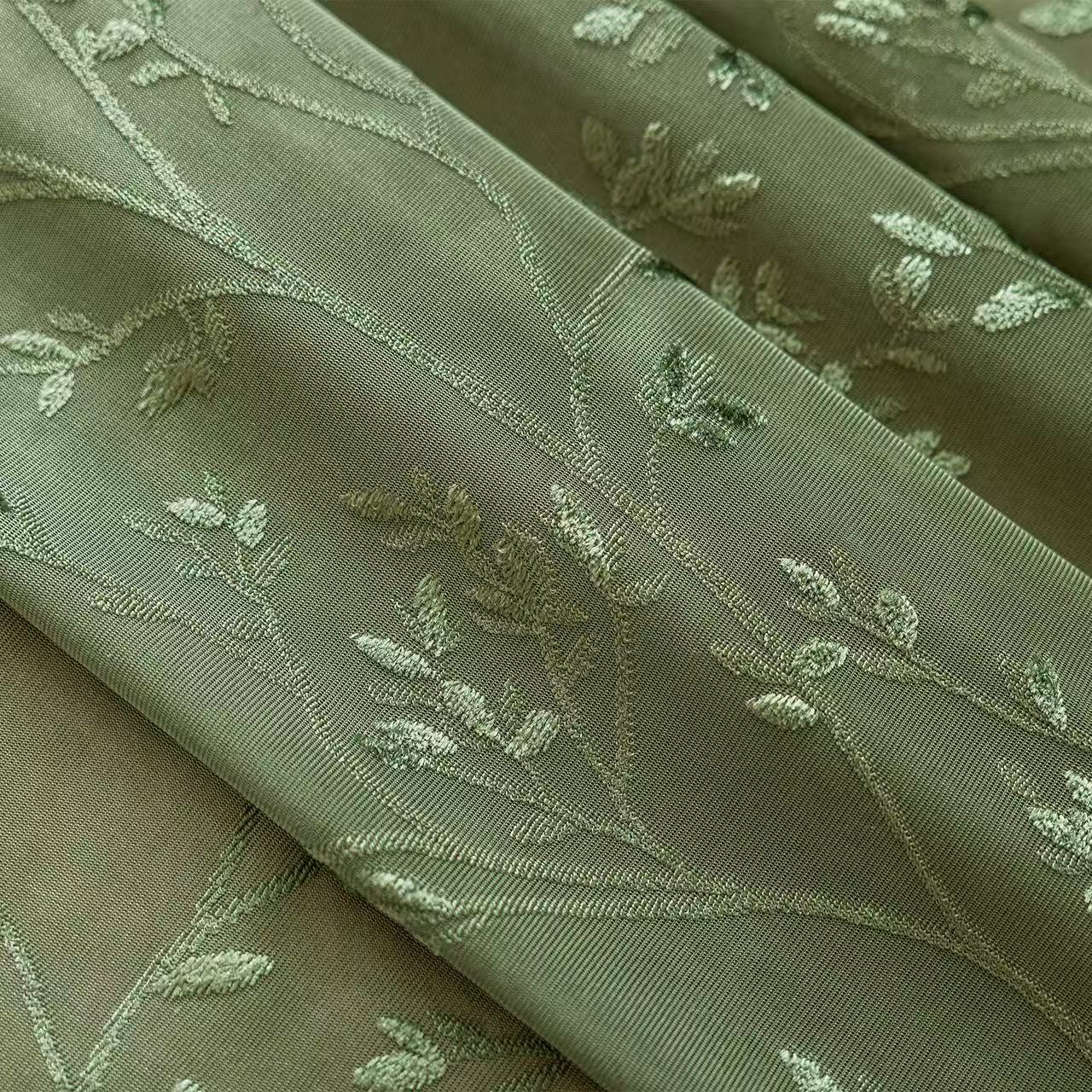 Green Lace Kitchen Curtain Valance Door Panel Rod Pocket Voile Window Treatment Tier for Bathroom Dining Room 1 Panel
