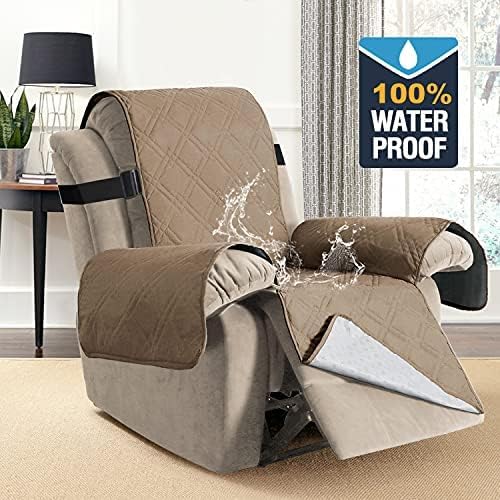 100% Waterproof ,Non-Slip Reclining Cover for Recliner Chair Washable Chair Cover Furniture Protector with Elastic Straps for pet ,kid ,Taupe