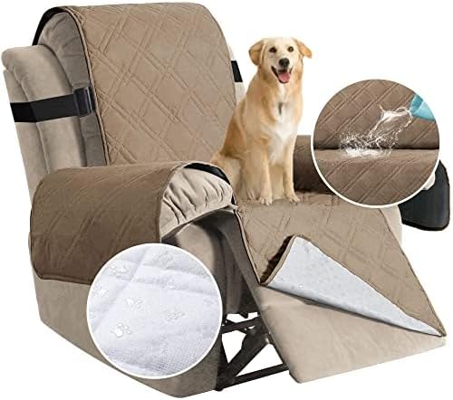 100% Waterproof ,Non-Slip Reclining Cover for Recliner Chair Washable Chair Cover Furniture Protector with Elastic Straps for pet ,kid ,Taupe