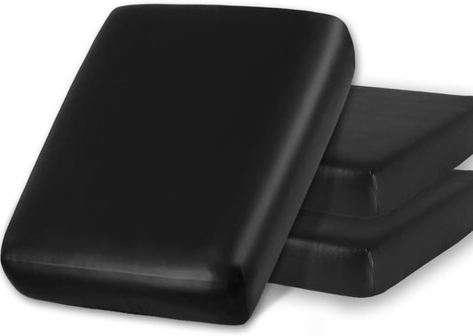 Waterproof PU Sofa Cushion Covers, Leather RV Chair Seat Slipcover with Elastic Bottom Furniture Protector for Settee Seater Replacement, Washable,Black