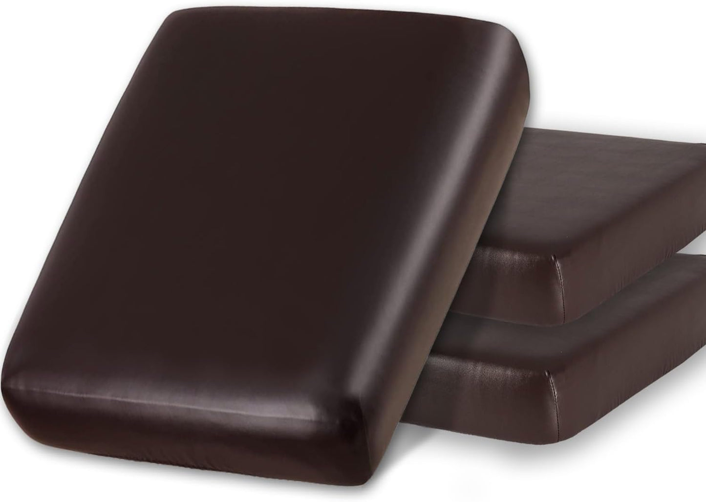 Waterproof PU Sofa Cushion Covers, Leather RV Chair Seat Slipcover with Elastic Bottom Furniture Protector for Settee Seater Replacement, Washable,Coffee