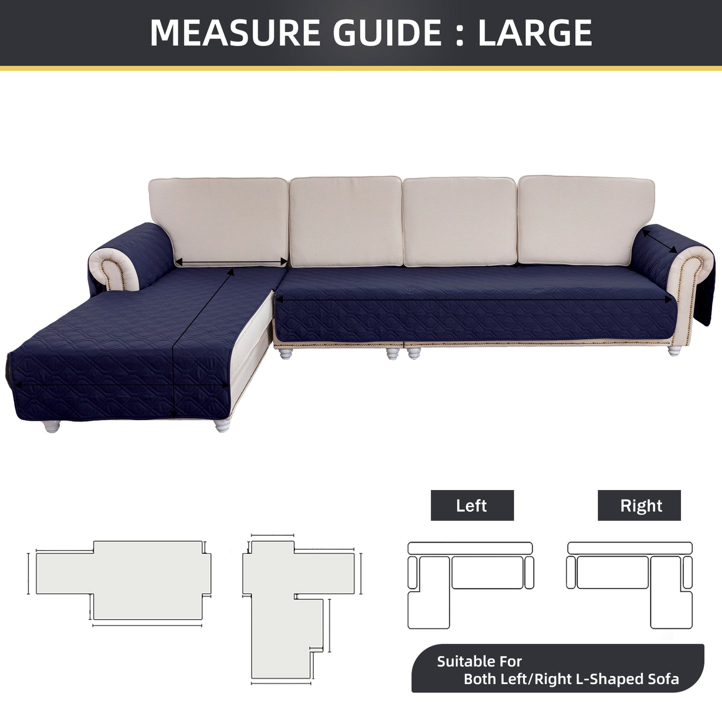 L Shape Sectional Couch Covers 2-Piece 100% Waterproof Pet Couch Covers for Sectional Sofa Washable(Left Chaise + 2/3 Seat Sofa, Navy)