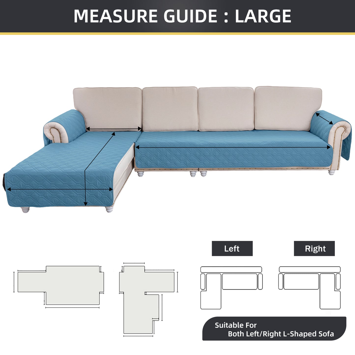 L Shape Sectional Couch Covers 2-Piece 100% Waterproof Pet Couch Covers for Sectional Sofa Washable(Left Chaise + 2/3 Seat Sofa,Grey Blue)