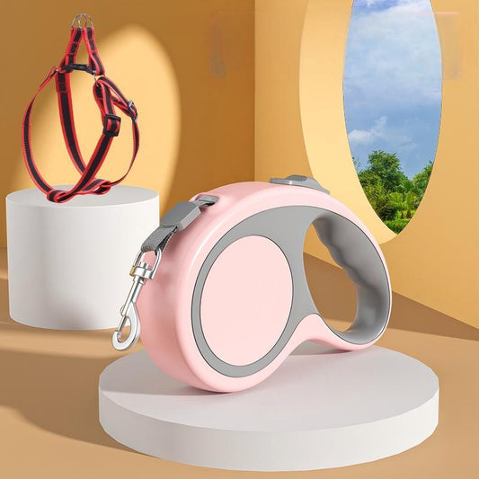 360° Tangle-Free Retractable Dog Leash With Dog Chest Hanging | 16 ft Strong Nylon Tape | One-Handed Brake, Pause, Lock,Pink