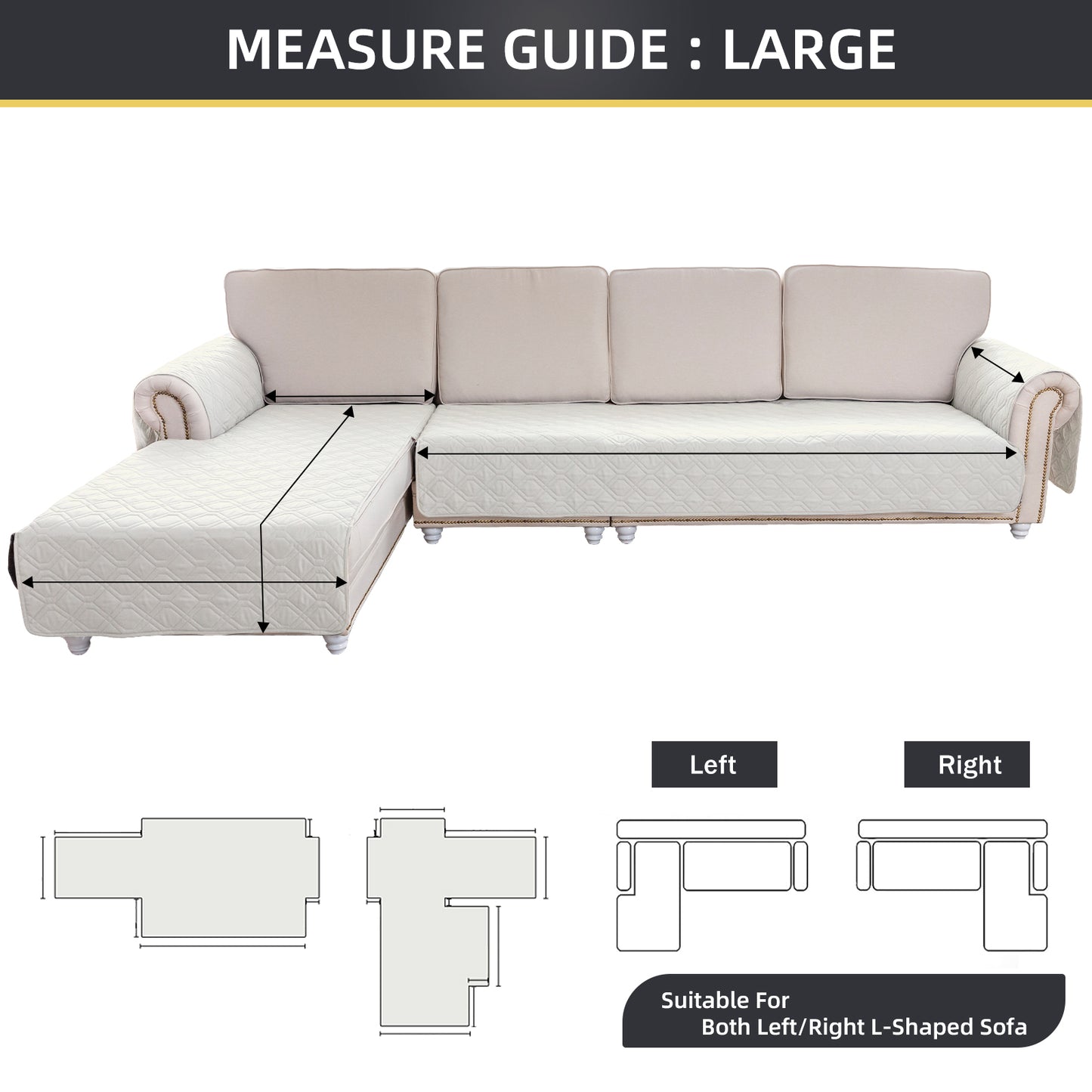 L Shape Sectional Couch Covers 2-Piece 100% Waterproof Pet Couch Covers for Sectional Sofa Washable(Left Chaise + 2/3 Seat Sofa, White)