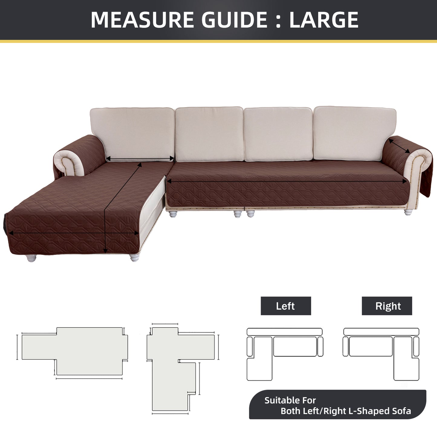 L Shape Sectional Couch Covers 2-Piece 100% Waterproof Pet Couch Covers for Sectional Sofa Washable(Left Chaise + 2/3 Seat Sofa, Coffee)