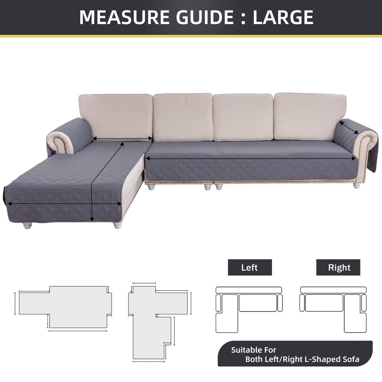 L Shape Sectional Couch Covers 2-Piece 100% Waterproof Pet Couch Covers for Sectional Sofa Washable(Left Chaise + 2/3 Seat Sofa,Grey )