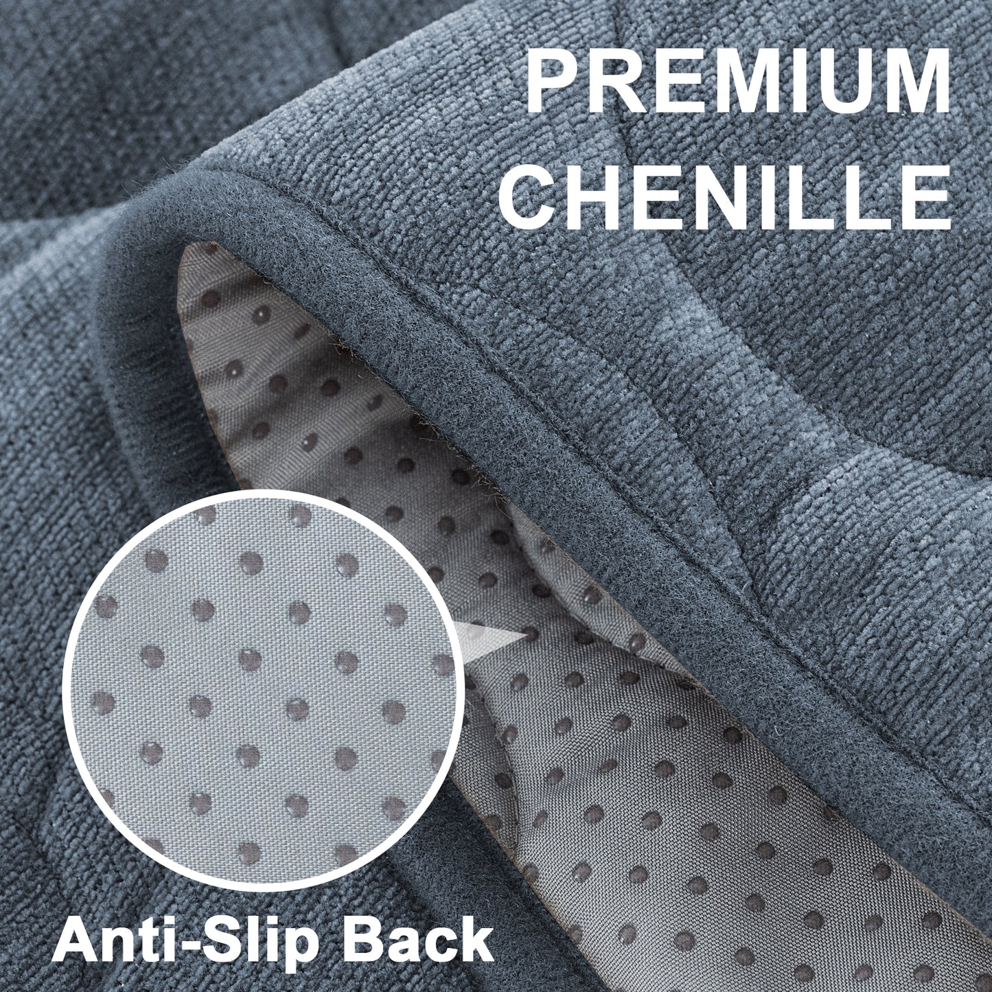 Couch Cover Chenille Pet Fuzzy Sofa Covers for Cushion Couch Anti Slip Washable with Strap Soft Couch Protector Cover for Dogs Cats Kids,Greyblue