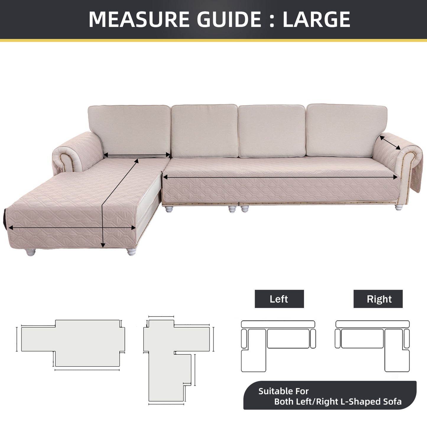 L Shape Sectional Couch Covers 2-Piece 100% Waterproof Pet Couch Covers for Sectional Sofa Washable(Left Chaise + 2/3 Seat Sofa,Khaki )