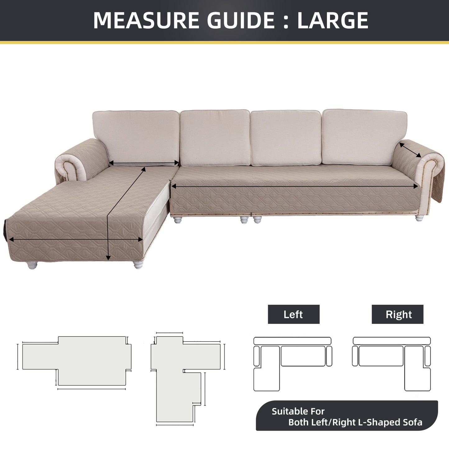 L Shape Sectional Couch Covers 2-Piece 100% Waterproof Pet Couch Covers for Sectional Sofa Washable(Left Chaise + 2/3 Seat Sofa,Light Brown)