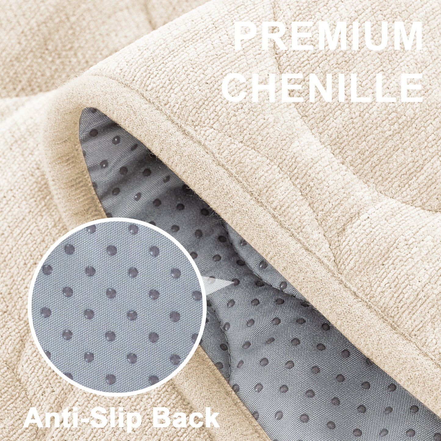 Couch Cover Chenille Pet Fuzzy Sofa Covers for Cushion Couch Anti Slip Washable with Strap Soft Couch Protector Cover for Dogs Cats Kids,Beige