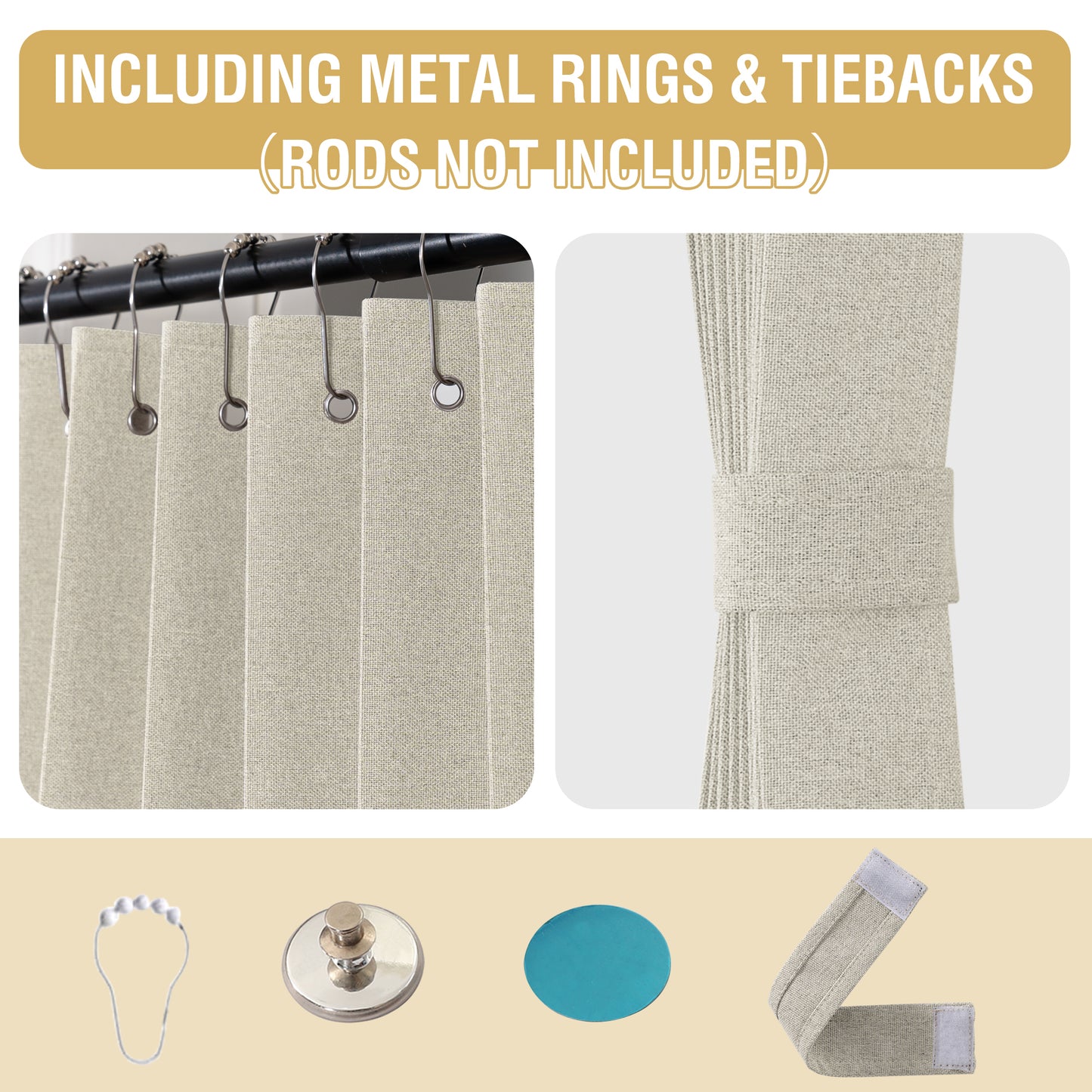 Double-sided Linen ,High shading,2 Panel Rod Pocket Semi Sheer Neutral Country Rustic Farmhouse Organ Curtain Bedroom,Beige
