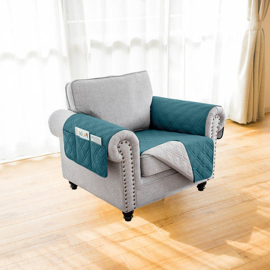 Recliner Sofa Cover Backless  for 1/2/3 Seater with Pocket, Slipcovers Reversible Washable Elastic Adjustable Strap for home,Teal