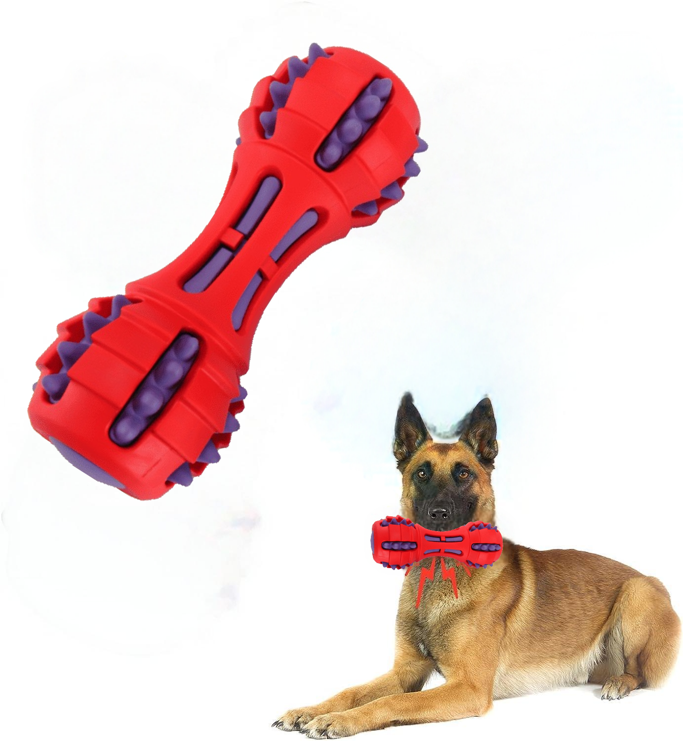 Dog Squeaky Toys, Chew Toys for Aggressive Chewers, Rubber Dog Toy, Durable Squeaky Dog Toys for Large Medium Small Dogs,Red&Purple