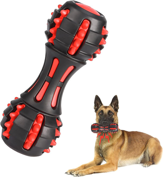 Dog Squeaky Toys, Chew Toys for Aggressive Chewers, Rubber Dog Toy, Durable Squeaky Dog Toys for Large Medium Small Dogs,Red&Black
