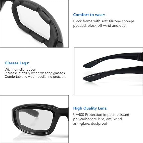 3 Pair Motorcycle Riding Glasses Padding Goggles UV Protection Dustproof Windproof Motorcycle Sunglasses for Outdoor Actives,Yellow