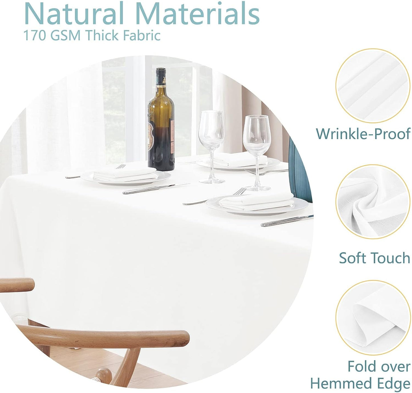 Tablecloths, Waterproof Table Cloth, Linens Wrinkle Free Anti-Fading, Rustic Table Cover Decoration for Kitchen Dinning Christmas,White