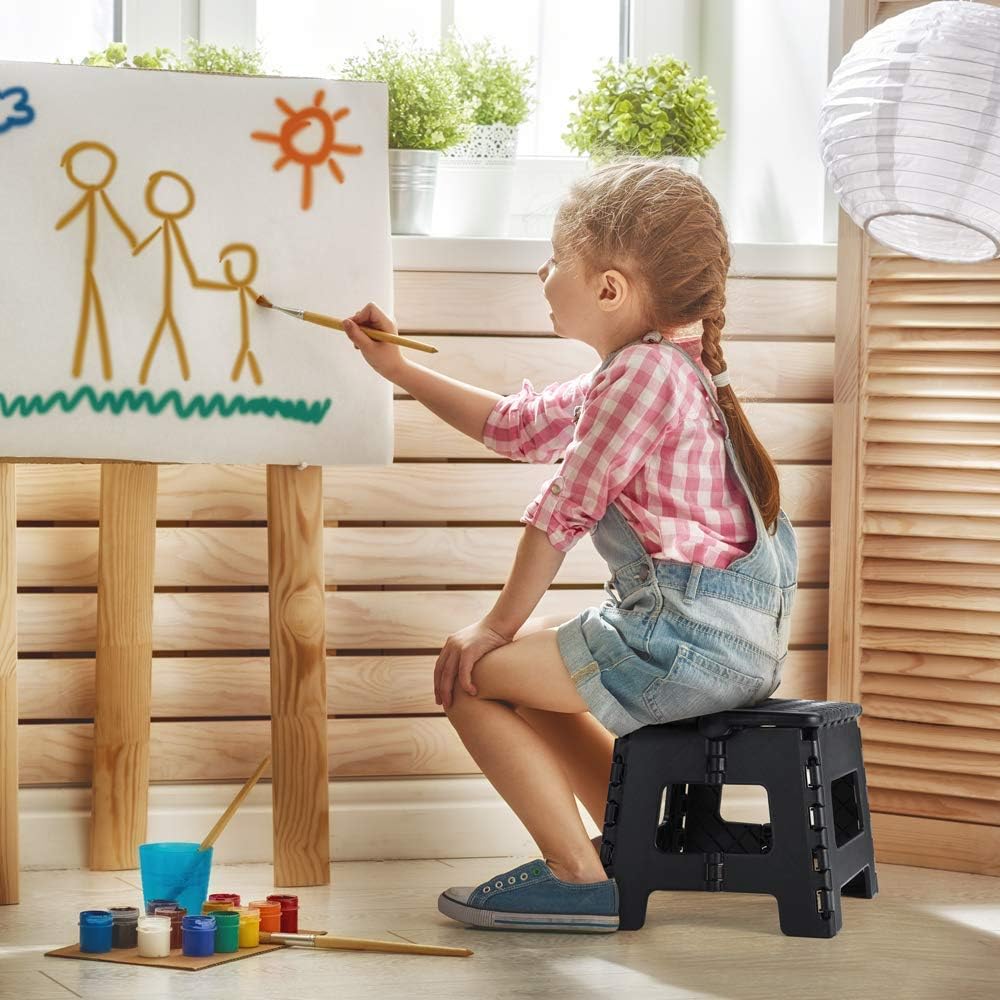 Lightweight, Durable, Foldable Step Stool With Handle, Suitable for Adults& Children, for Kitchens, Bathrooms, Outdoor (Black)
