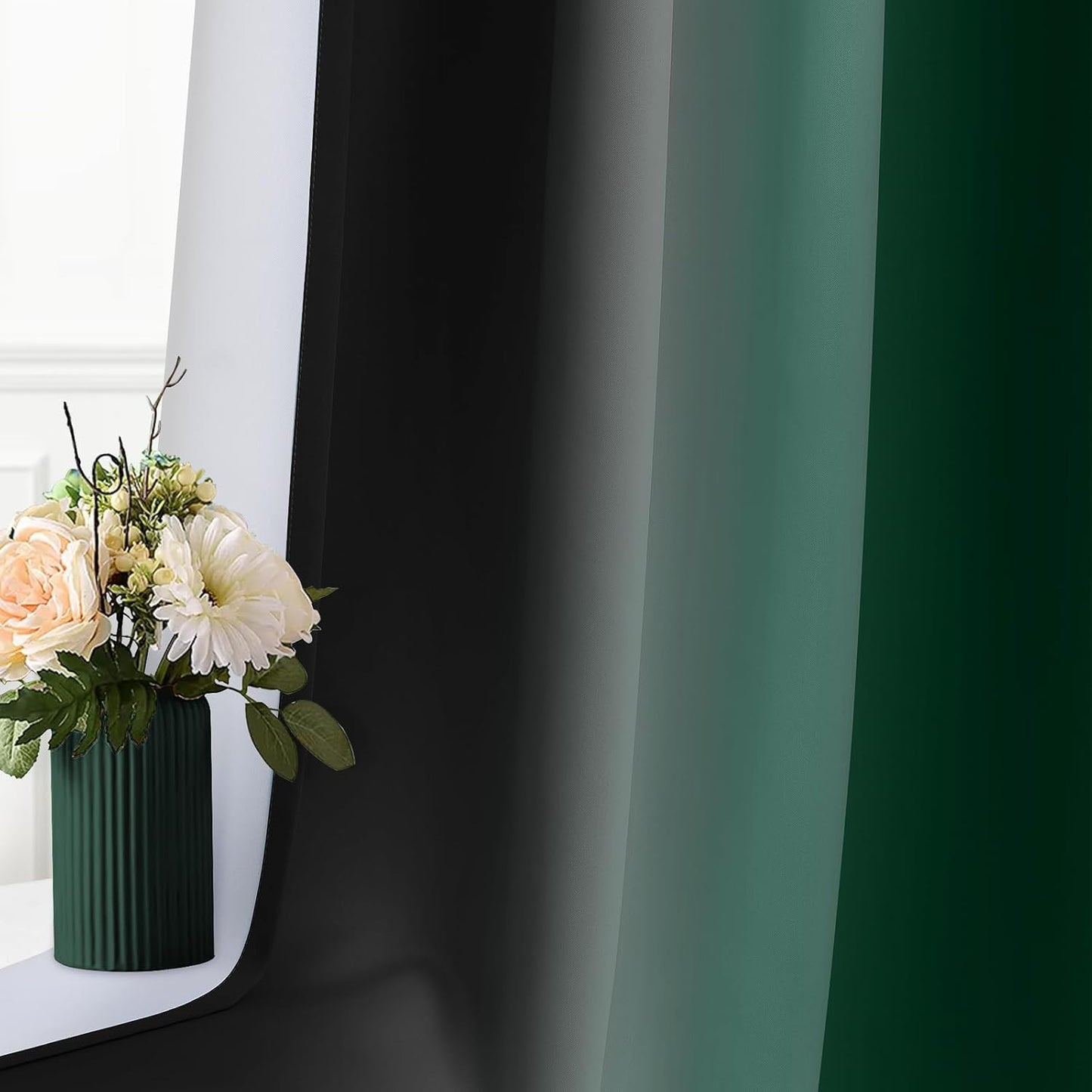 Ombre Room Darkening Curtains for Bedroom, Light Blocking Thermal Insulated Grommet Window Curtain/Drapes for Living Room,2 Panels,Green&Black