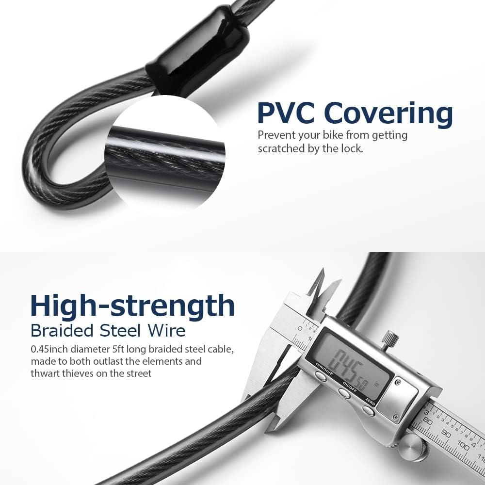 Bike Lock: Heavy Duty Anti Theft Bike U Lock with Security Steel Cable, Keys & Sturdy Mounting Bracket for Road, Mountain, Electric & Folding Bike