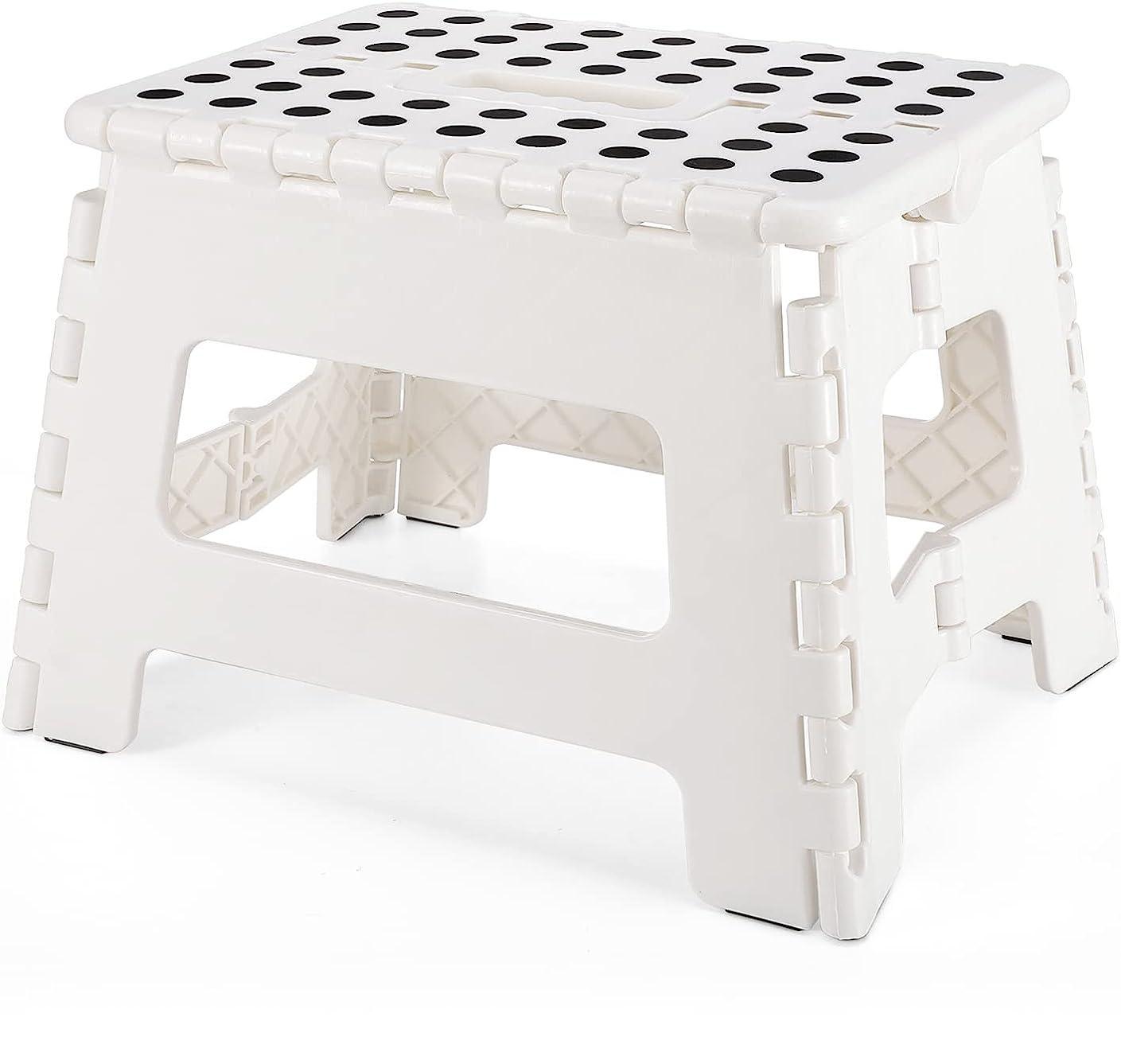 Lightweight, Durable, Foldable Step Stool With Handle, Suitable for Adults& Children, for Kitchens, Bathrooms, Outdoor (White)