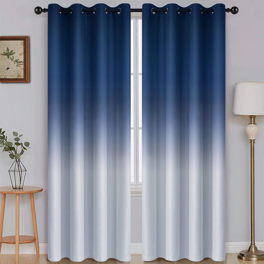 Ombre Room Darkening Curtains for Bedroom,  Light Blocking Thermal Insulated Grommet Window Curtain/Drapes for Living Room,2 Panels,White&Navy