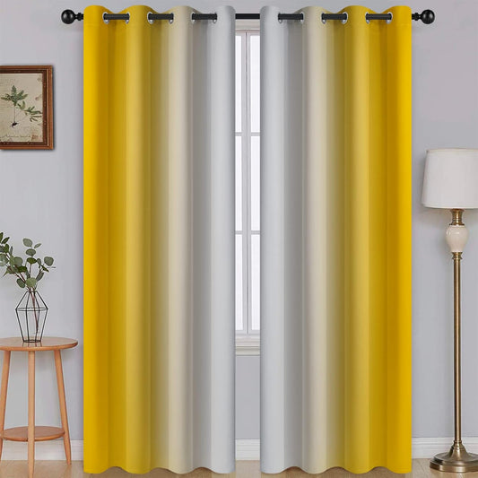 Ombre Room Darkening Curtains for Bedroom, Light Blocking Thermal Insulated Grommet Window Curtain/Drapes for Living Room,2 Panels,Gold&White