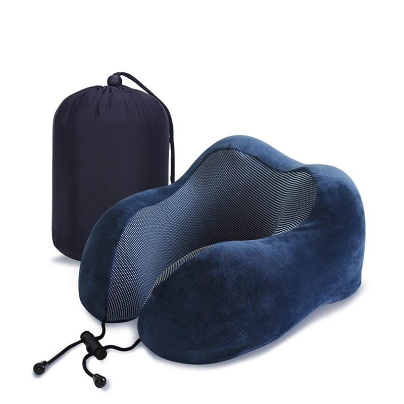 Travel Pillow 100% Pure Memory Foam Neck Pillow, Warm Velvet Cover - Machine Washable, Airplane Travel Kit with 3D Sleep Mask, Earplugs, and Luxury Bag, Blue