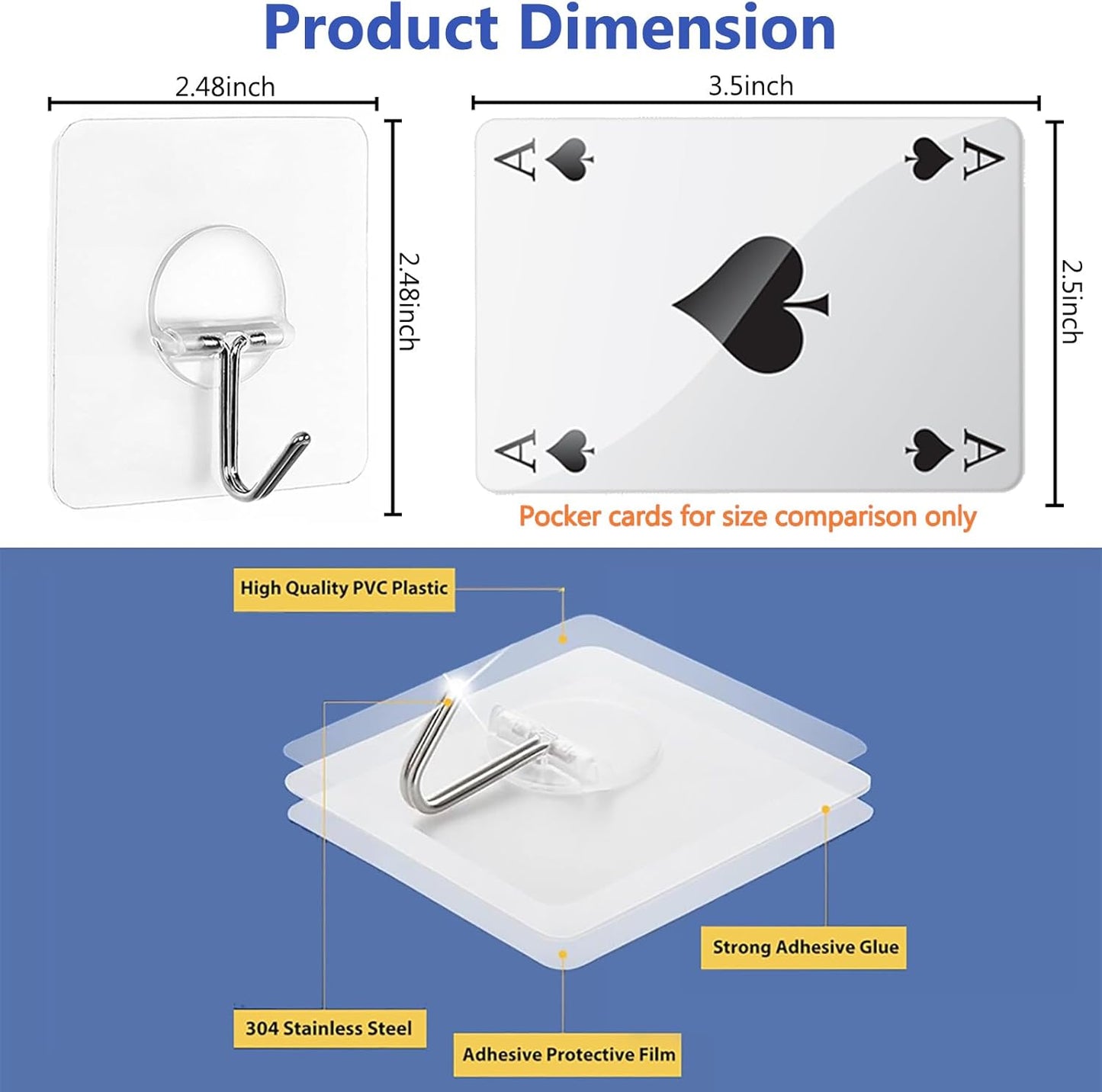 Hanging Heavy Duty Hooks Self Adhesive Towel Coat Hooks Waterproof Transparent Hook for Bathroom Shower Kitchen Keys Improvement Utility Hook