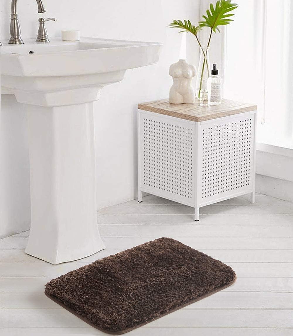 Bath Rug for Bathroom Non Slip Bathroom Mat Water Absorbent Soft Microfiber Shaggy Bathroom Rug Machine Washable Bath Mat,Brown
