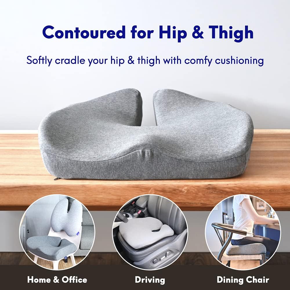 Pressure Relief Seat Cushion for Long Sitting Hours -  Memory Foam for Soft Support. Car & Chair Pad for Hip, Tailbone, Sciatica - Black