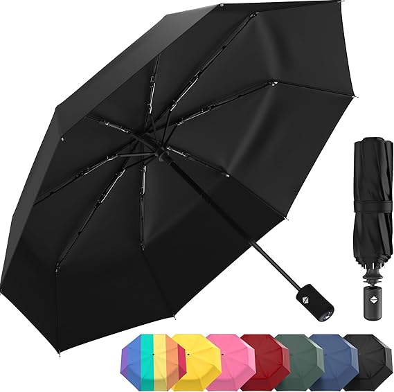 Windproof Compact Umbrellas for Rain - Strong Design & Auto Open & Close - Portable Folding Travel  -All-weather-Light & Portable for Women & Men,Black