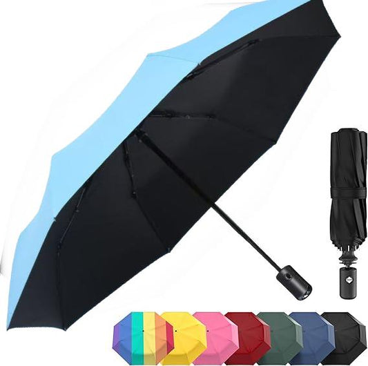 Windproof Compact Umbrellas for Rain - Strong Design & Auto Open & Close - Portable Folding Travel -All-weather-Light & Portable for Women & Men,Lihgt blue