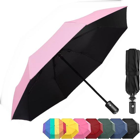 Windproof Compact Umbrellas for Rain - Strong Design & Auto Open & Close - Portable Folding Travel -All-weather-Light & Portable for Women & Men,Pink