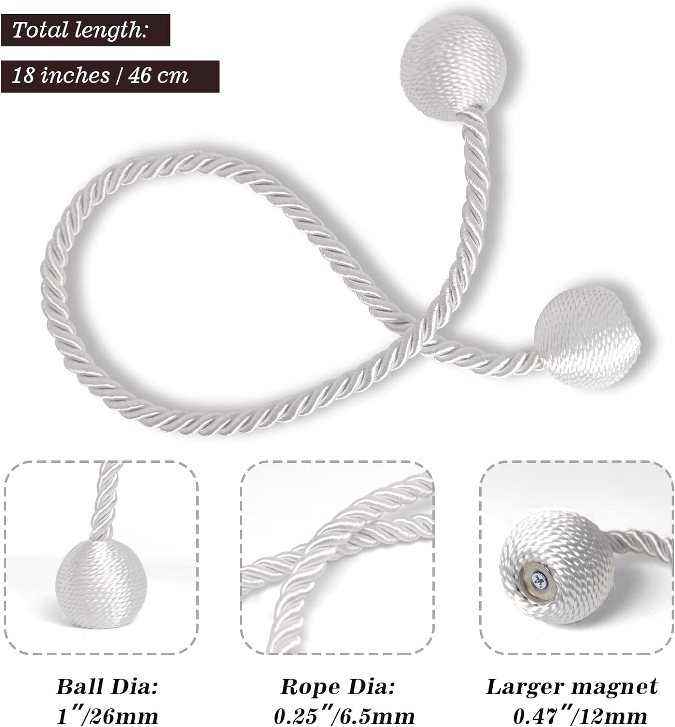 Curtain Tiebacks Buckles Holdbacks Holders Hooks Clip for Home Outdoor Bedroom Office Decorative Curtain(White)