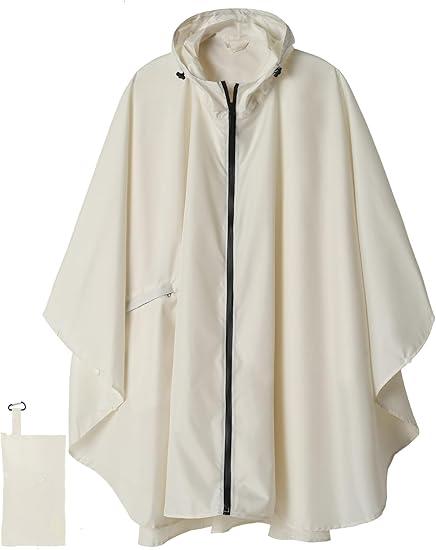 Unisex Rain Poncho Raincoat Hooded with Pockets&ZIpper ,Fashion,Beautiful, Durable, Lightweight,(White)