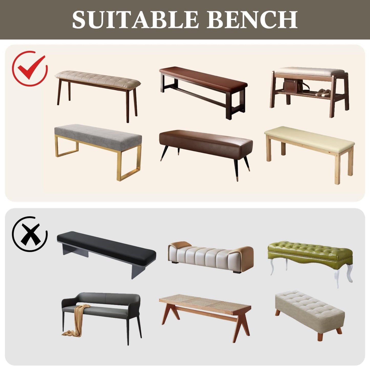 Dining Bench Cover Waterproof, Washable Long Bench Covers Slipcover, Stretch Rectangle Bench Seat Covers for Living Rooms, Bedroom, Kitchen, Piano Bench Cover, Taupe