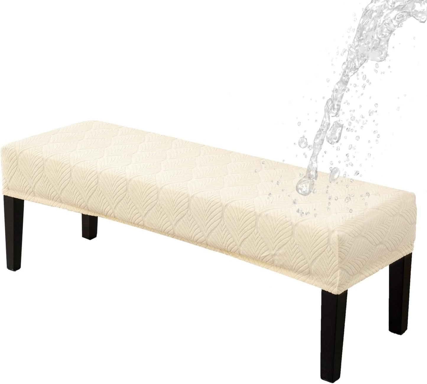 Dining Bench Cover Waterproof, Washable Long Bench Covers Slipcover, Stretch Rectangle Bench Seat Covers for Living Rooms, Bedroom, Kitchen, Piano Bench Cover, Beige