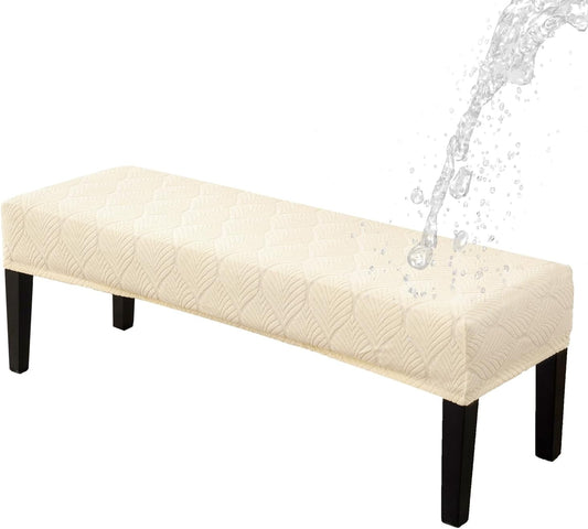 Dining Bench Cover Waterproof, Washable Long Bench Covers Slipcover, Stretch Rectangle Bench Seat Covers for Living Rooms, Bedroom, Kitchen, Piano Bench Cover, Beige