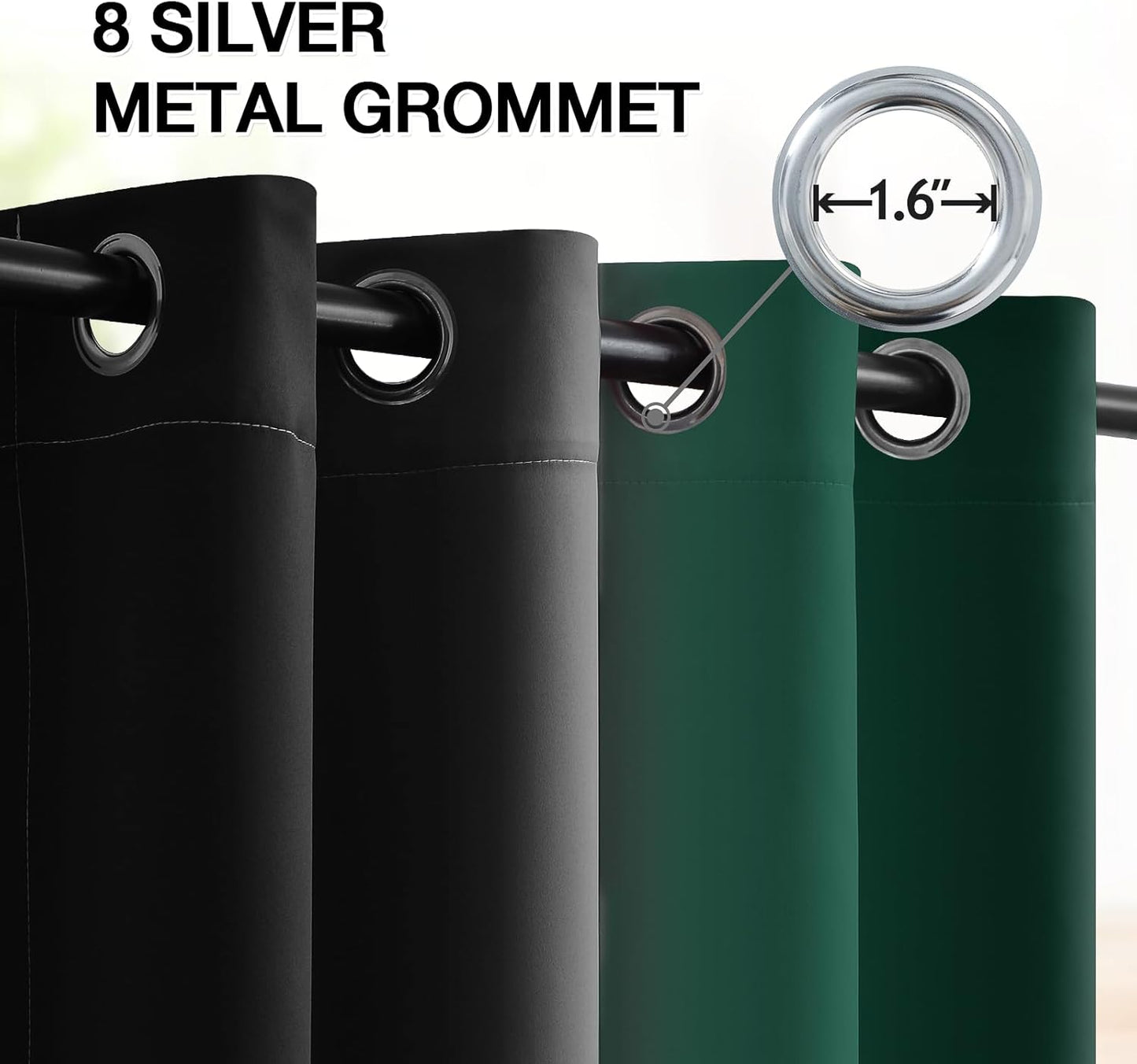Ombre Room Darkening Curtains for Bedroom, Light Blocking Thermal Insulated Grommet Window Curtain/Drapes for Living Room,2 Panels,Green&Black