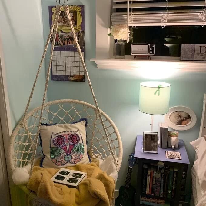 Macrame Hammock Hanging Rocking Chair, Suitable for Bedroom, Outdoor, Children, Adults, Huge Load-bearing Capacity（Beige）