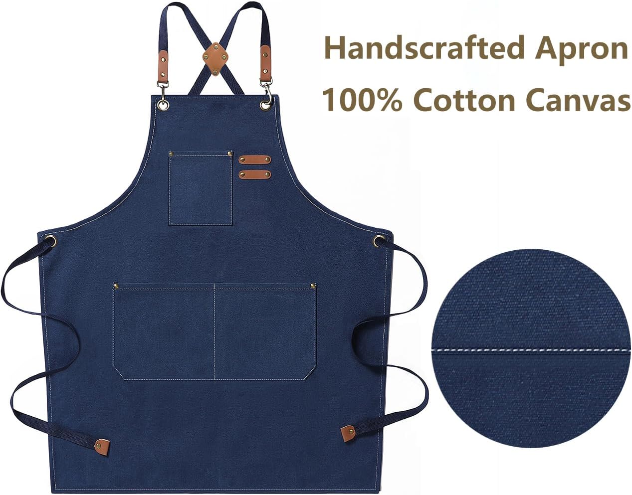 Chef Aprons for Men Women with Oversized Pockets,Cotton Canvas Cross Back Heavy Duty Work Apron,Blue